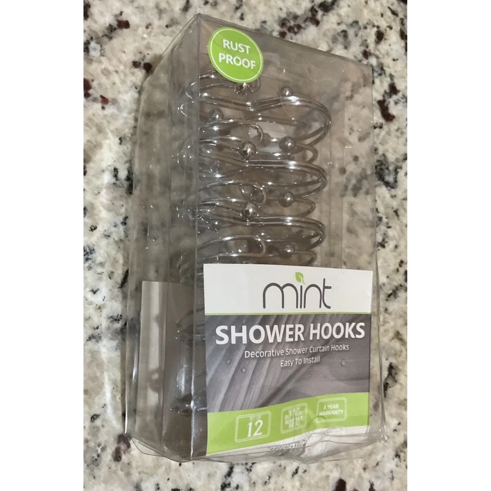 Mint Shower Hooks Set of 12 Rust Proof Heavy Duty Metal Silver Tone 8223 NEW